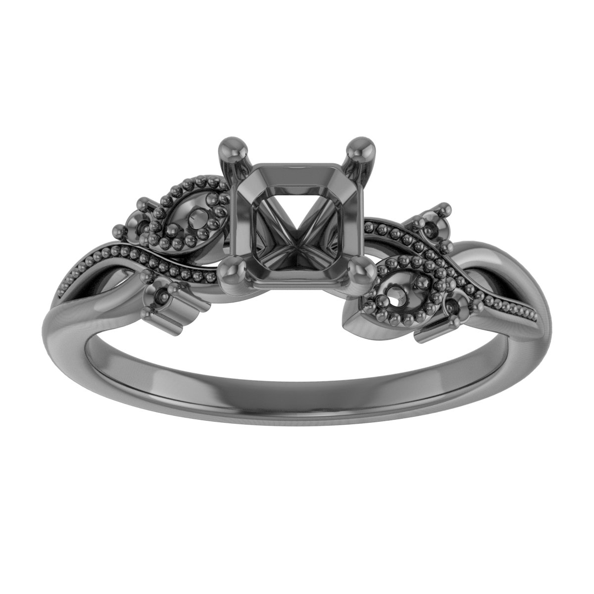 4.5 mm Square Engagement Ring Mounting view 3
