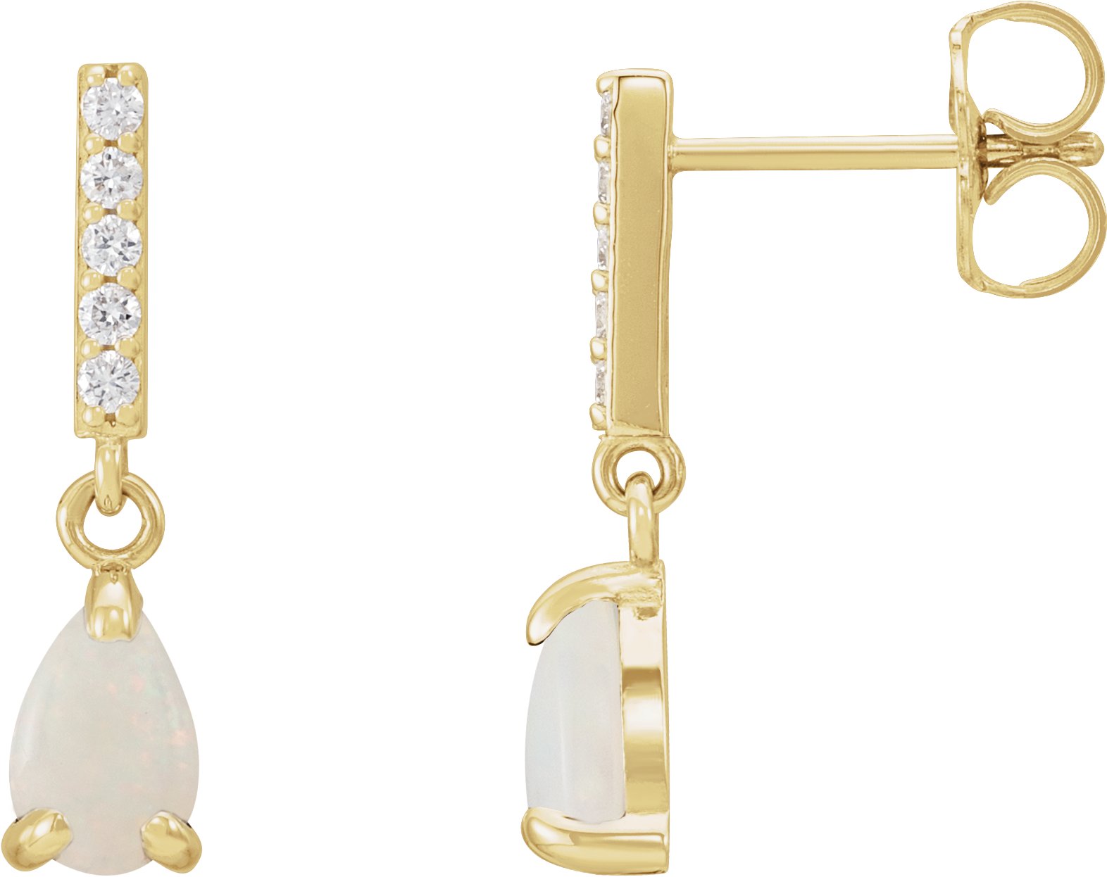 14K Yellow Natural White Opal & .08 CTW Natural Diamond Earrings