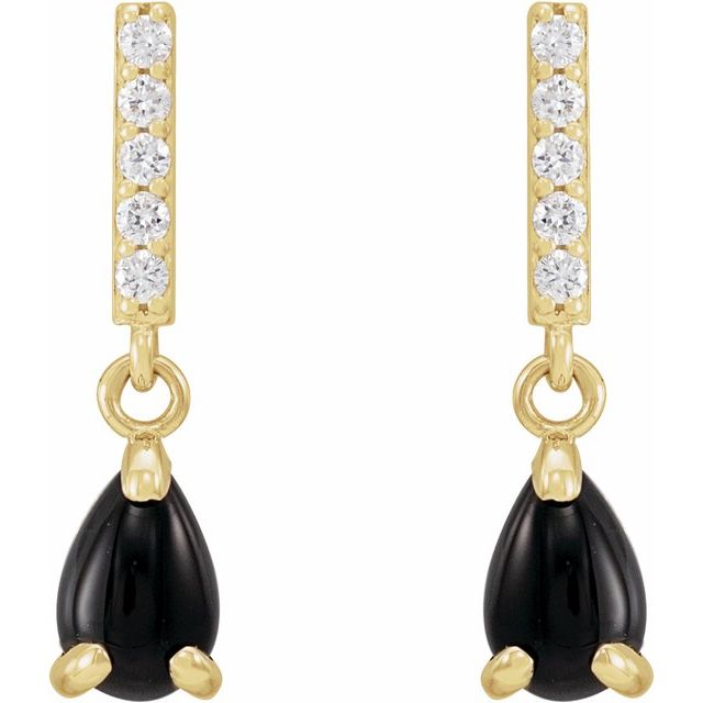 14K Yellow Natural Black Onyx & .08 CTW Natural Diamond Earrings