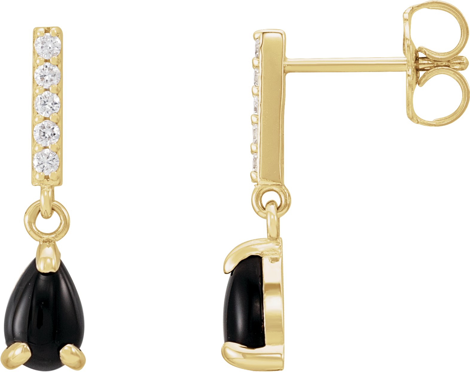 14K Yellow Natural Black Onyx & .08 CTW Natural Diamond Earrings