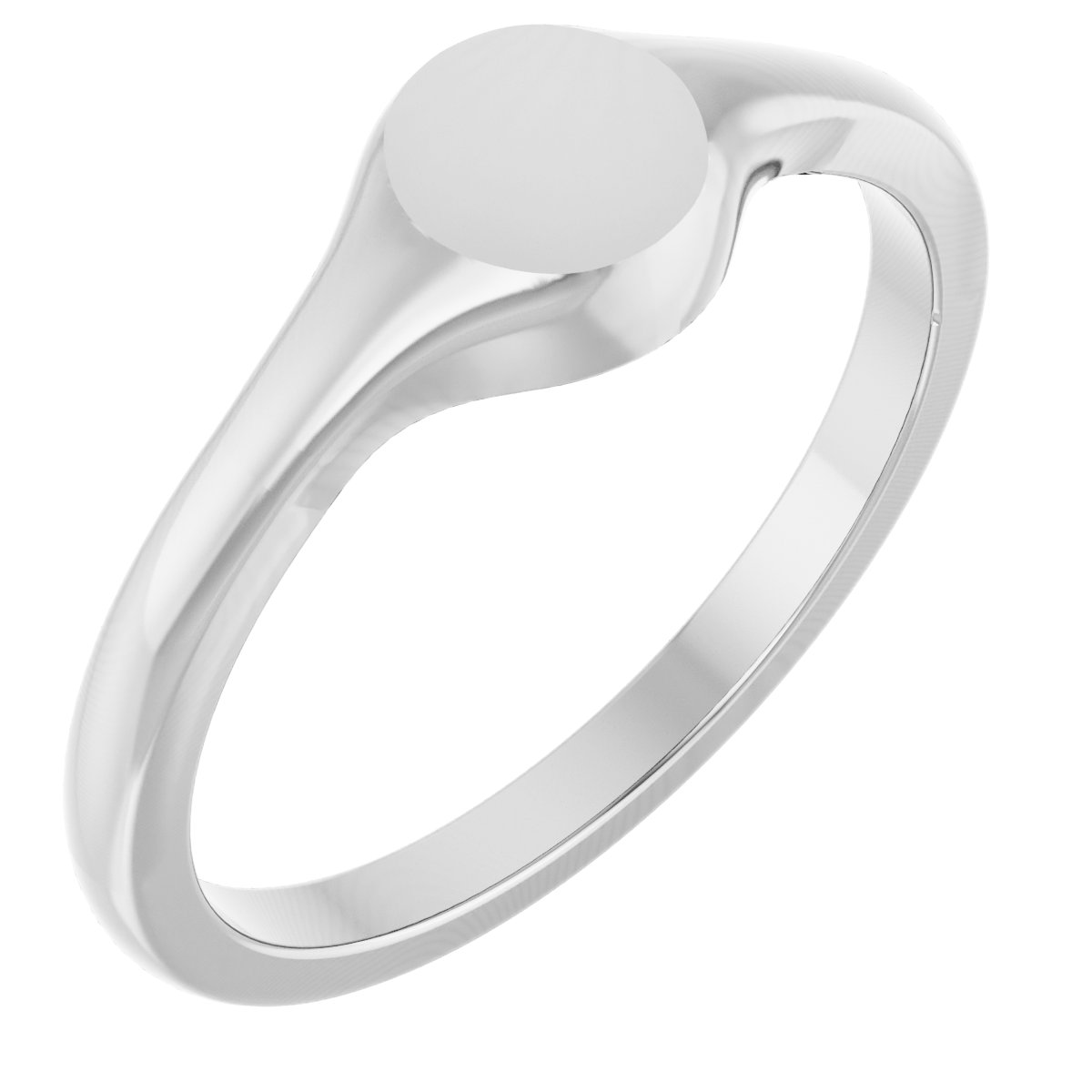 14K White Round Petite Signet Ring