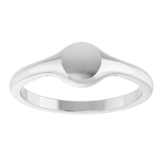 14K White Round Petite Signet Ring