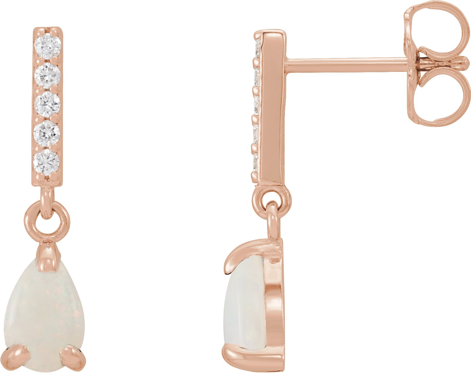14K Rose Natural White Opal & .08 CTW Natural Diamond Earrings