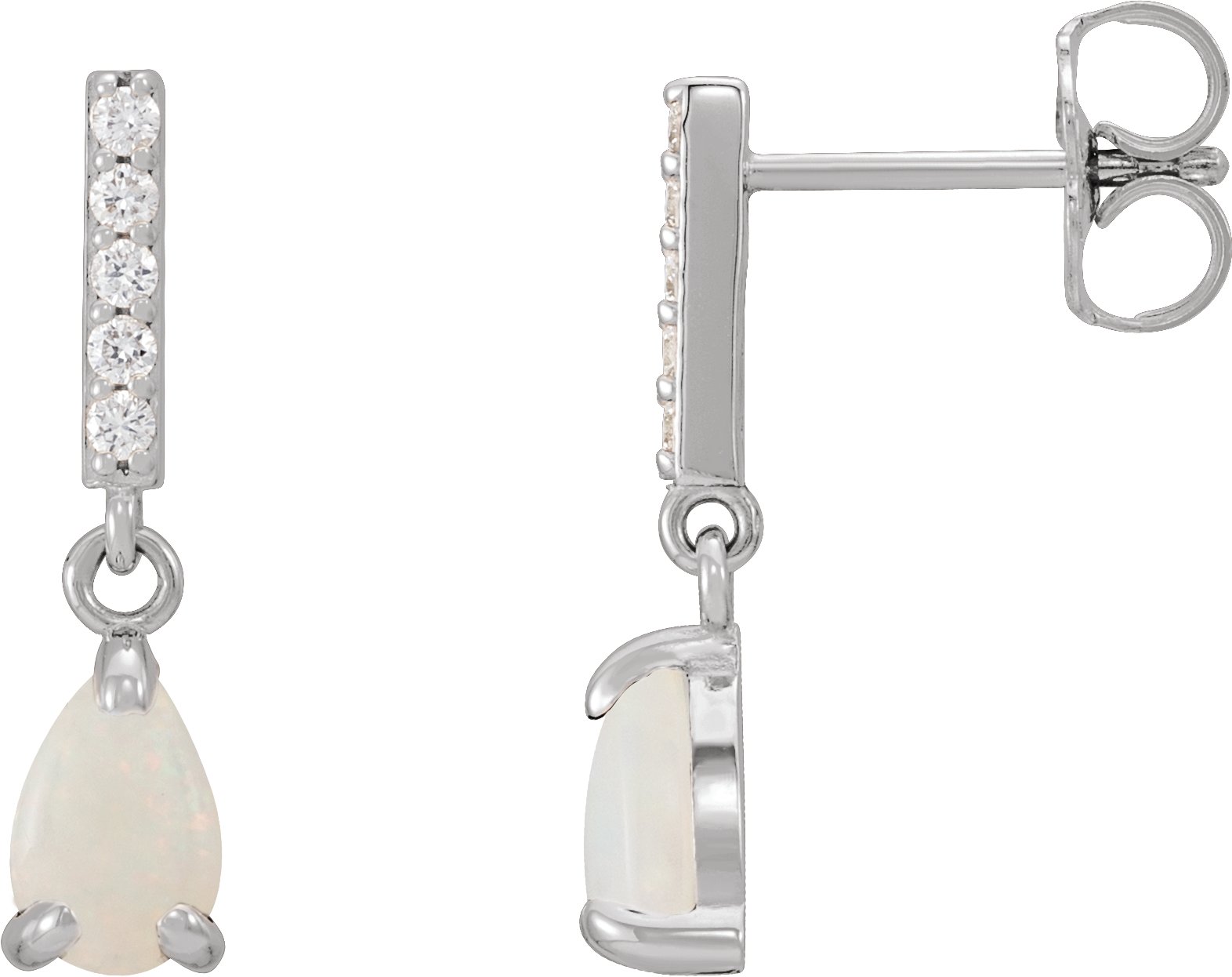14K White Natural White Opal & .08 CTW Natural Diamond Earrings