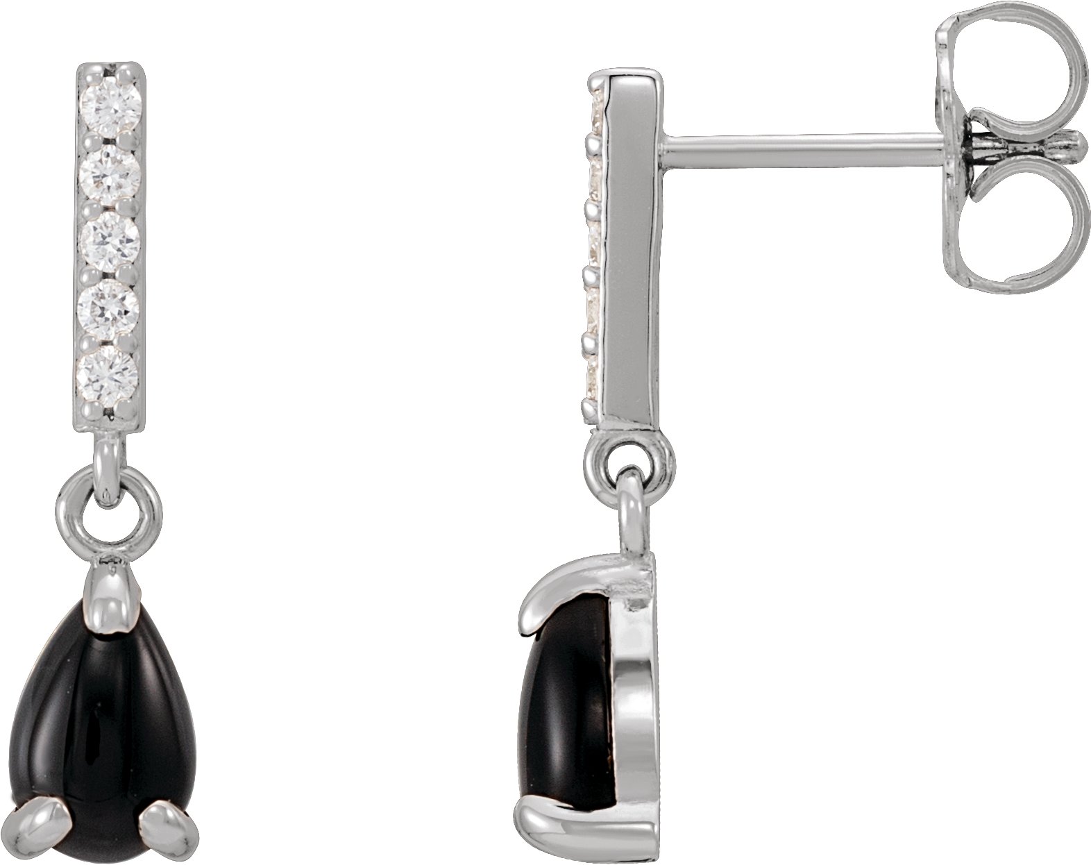 14K White Natural Black Onyx & .08 CTW Natural Diamond Earrings