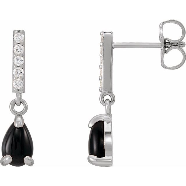 14K White Natural Black Onyx & .08 CTW Natural Diamond Earrings