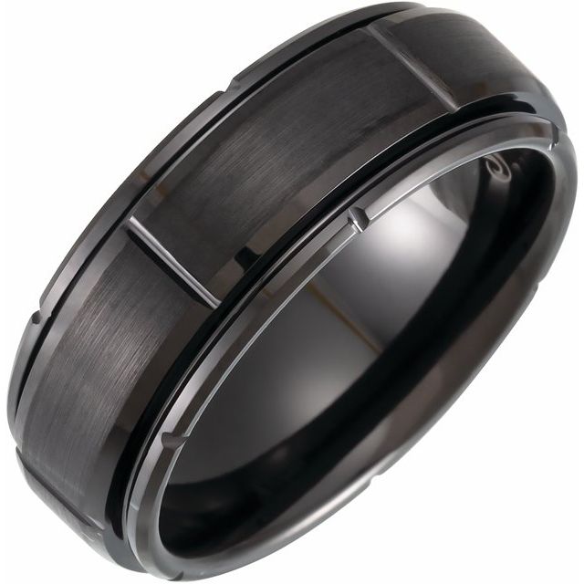 Black PVD Tungsten 8 mm Grooved Band Size 10