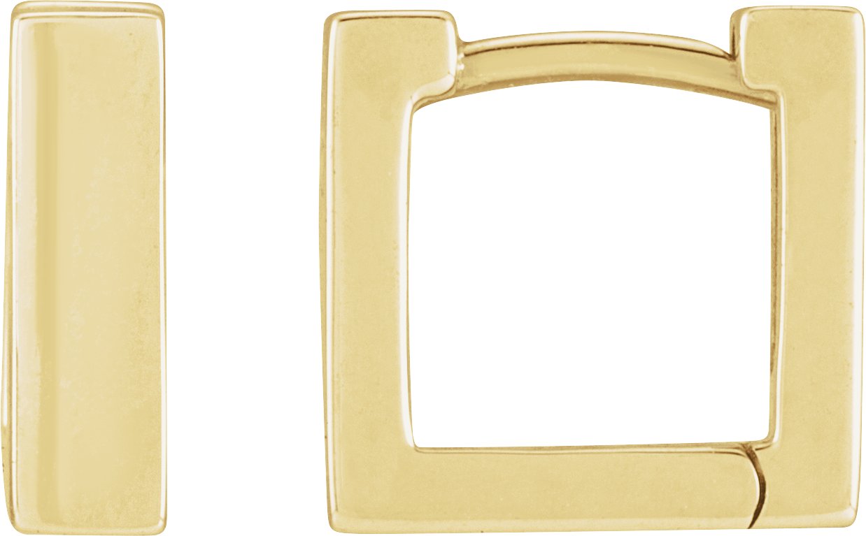 14K Yellow Square Hinged 10 mm Huggie Hoop Earrings