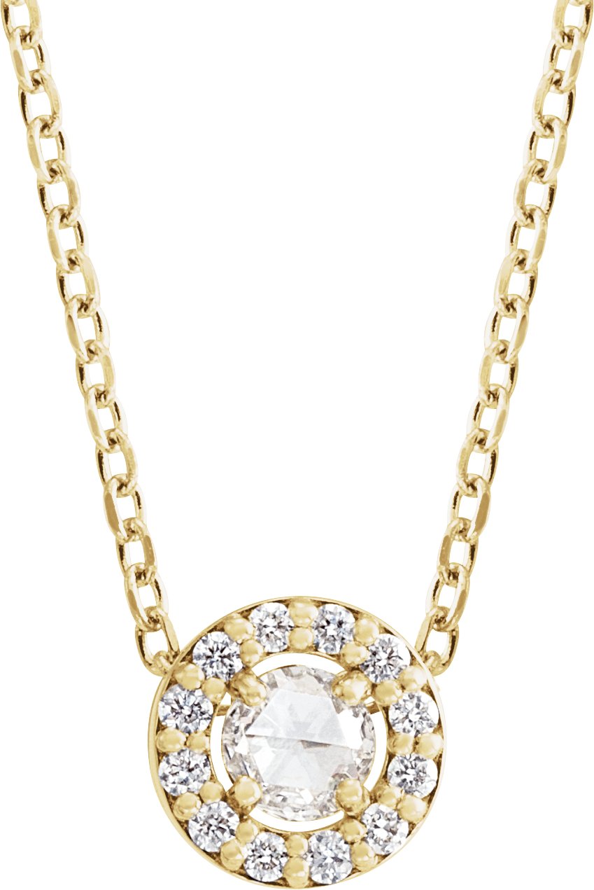 14K Yellow 4 mm Round .06 CT Natural Diamond Semi-Set Halo-Style Necklace