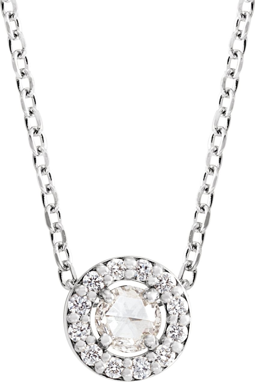 14K White 1/5 CTW Rose-Cut Natural Diamond Halo-Style 16-18 Necklace
