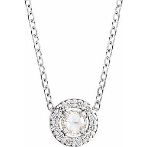 14K White 1/5 CTW Rose-Cut Natural Diamond Halo-Style 16-18" Necklace