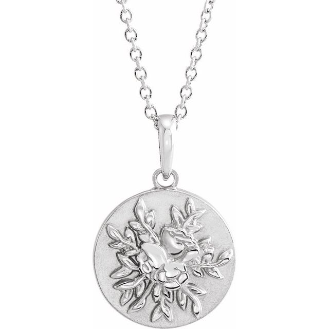 Sterling Silver 19.1x12 mm Floral 16-18 Necklace