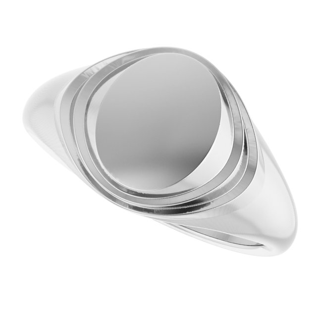 14K White 11.3x14.6 mm Engravable Oval Signet Ring