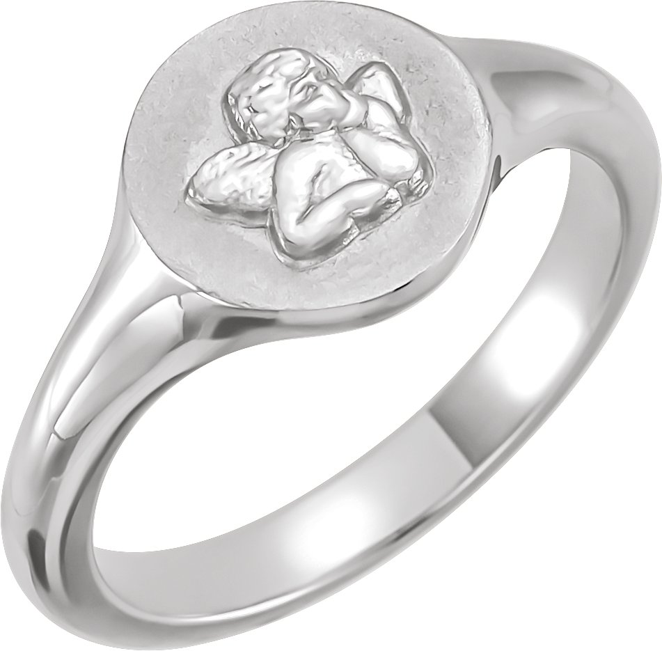 14K White Cherub Angel Pinky Ring