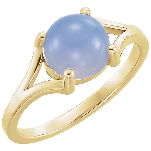 14K Yellow 8 mm Natural Blue Chalcedony Cabochon Ring