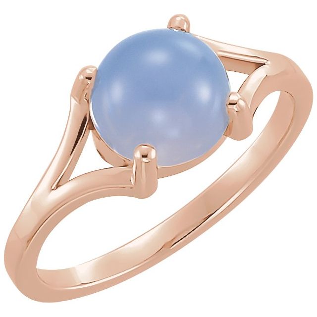14K Rose 8 mm Natural Blue Chalcedony Cabochon Ring
