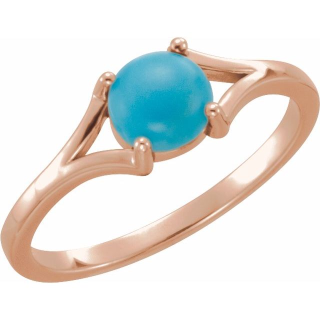 14K Rose 6 mm Natural Turquoise Cabochon Ring
