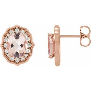 14K Rose Natural Peach Morganite & 1/3 CTW Diamond Earrings