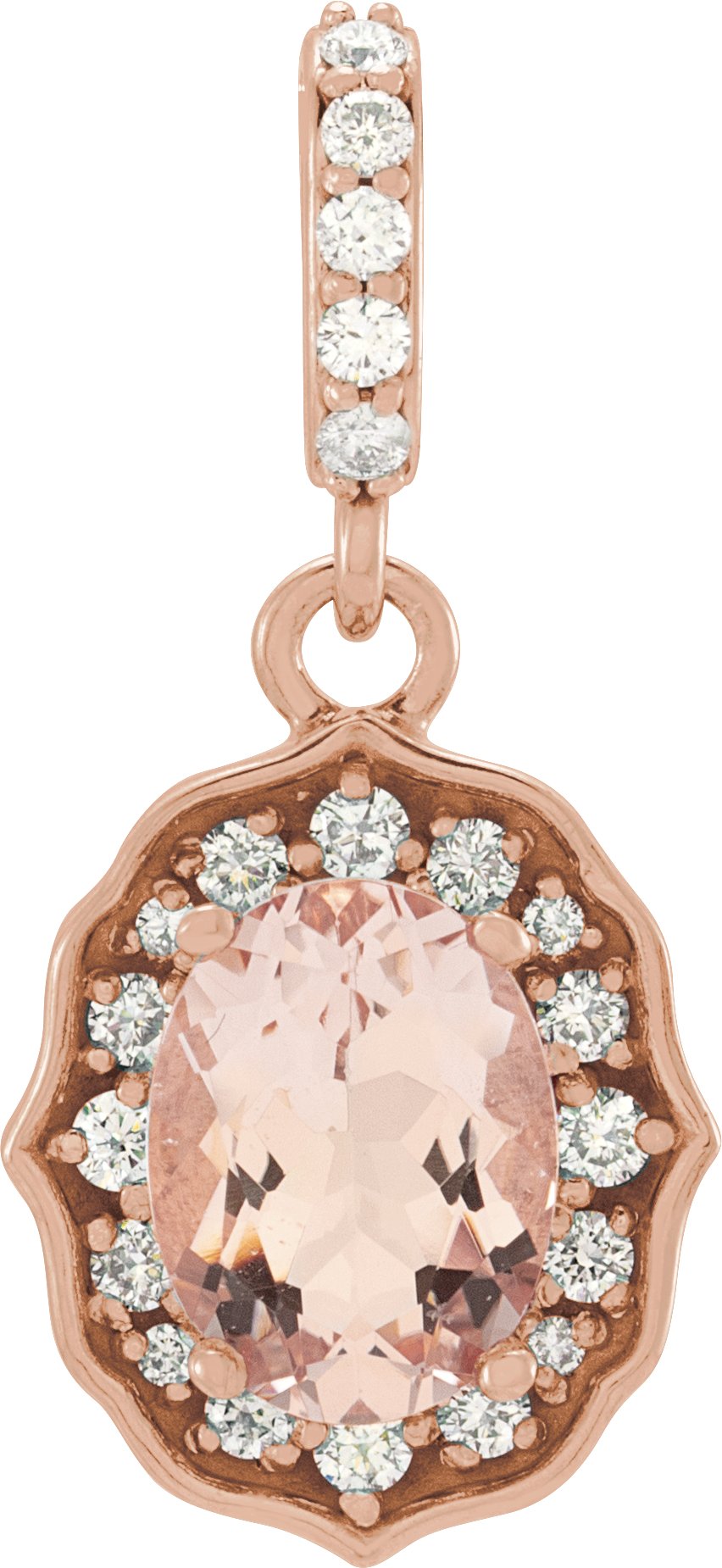 14K Rose Natural Peach Morganite & 1/6 CTW Natural Diamond Pendant