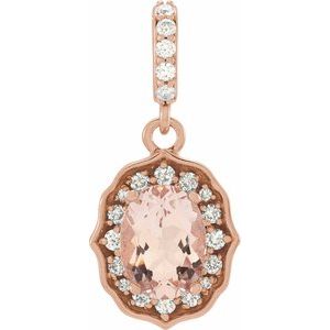 14K Rose Natural Peach Morganite & 1/6 CTW Natural Diamond Pendant