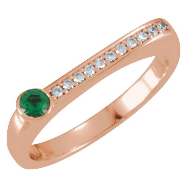 14K Rose Natural Emerald & .08 CTW Natural Diamond Stackable Ring
