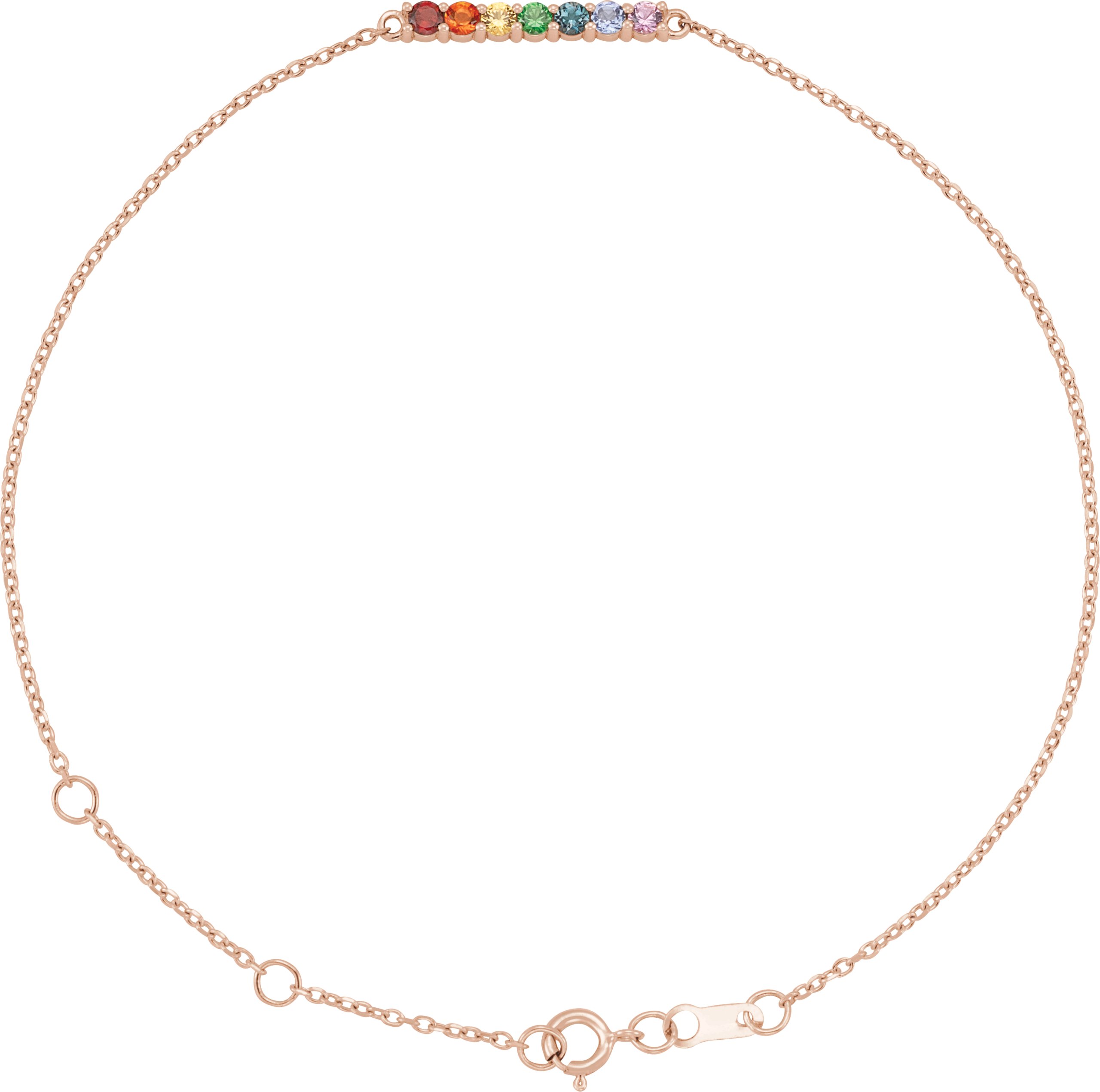 14K Rose Natural Multi-Gemstone Bar 6 1/2-7 1/2" Bracelet