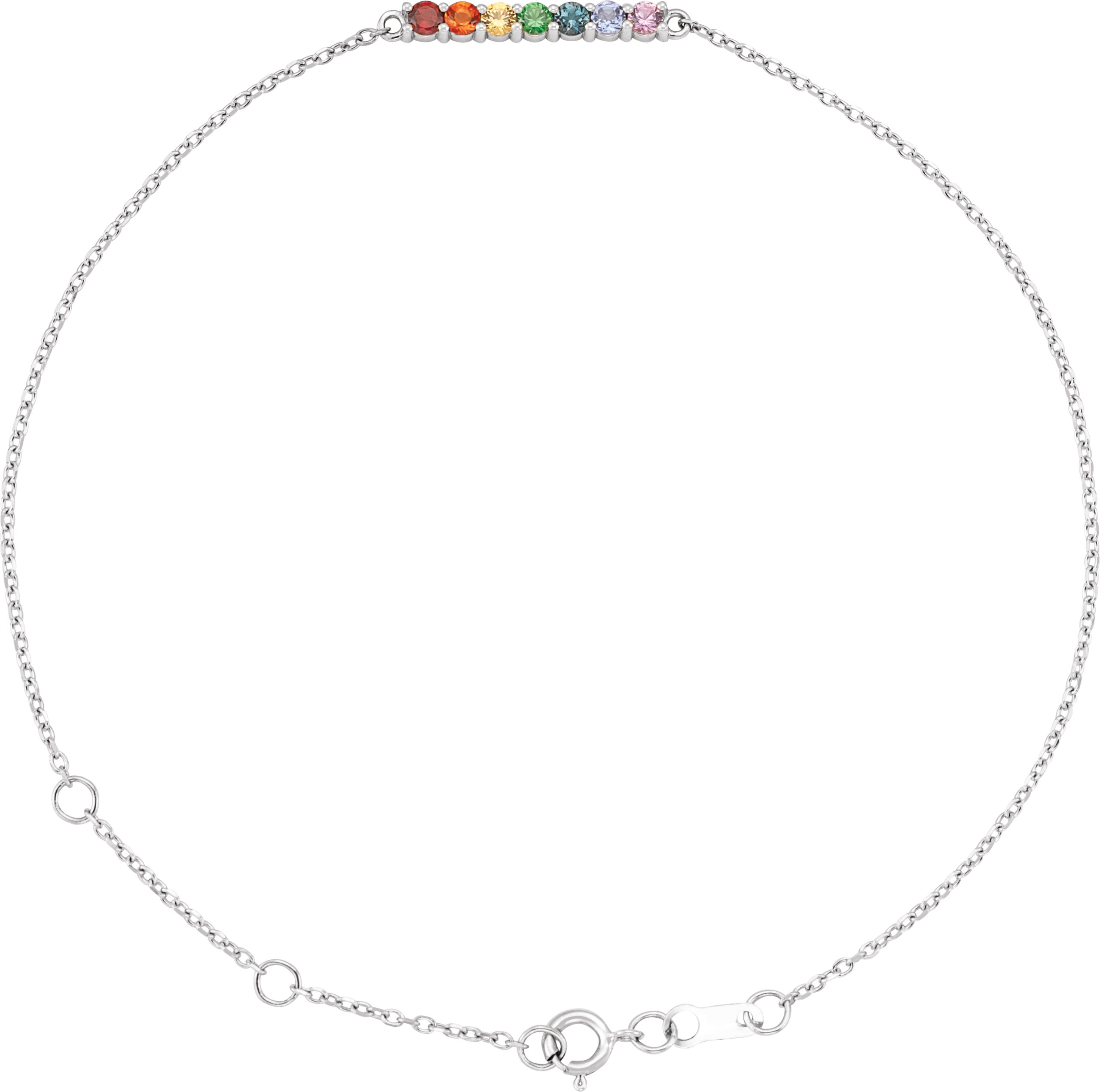 14K White Natural Multi-Gemstone Bar 6 1/2-7 1/2" Bracelet