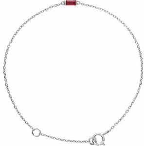 Sterling Silver Straight Baguette Natural Ruby 6 1/2-7 1/2" Bracelet
