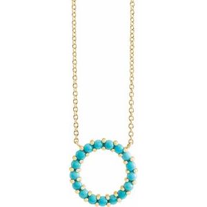 14K Yellow Natural Turquoise Circle Cabochon 18" Necklace