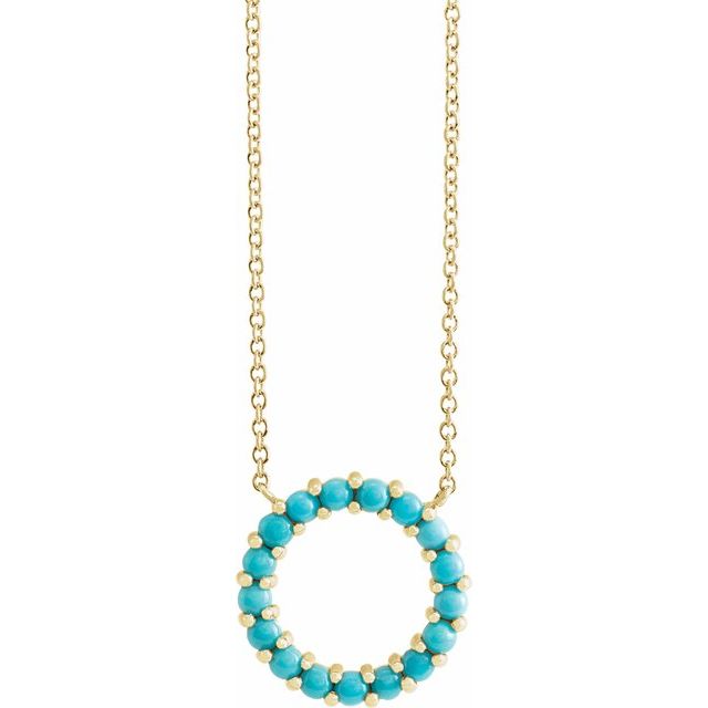 14K Yellow Natural Turquoise Circle Cabochon 18 Necklace