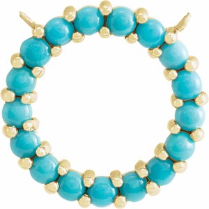 14K Yellow Natural Turquoise Circle Cabochon Necklace Center