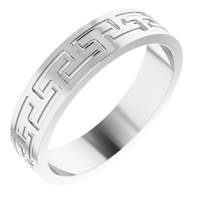 14K White 5 mm Greek Key Band