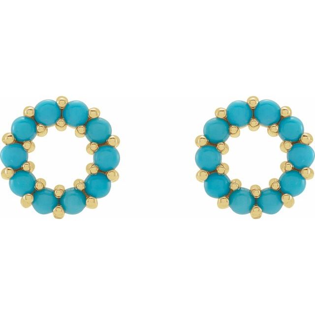 14K Yellow Natural Turquoise Cabochon Earrings