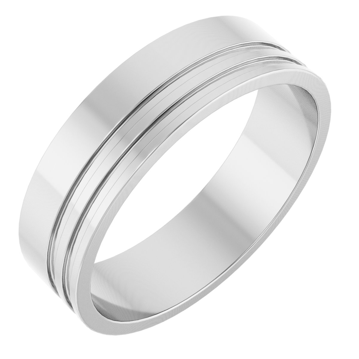 14K White 6 mm Grooved Band Size 10