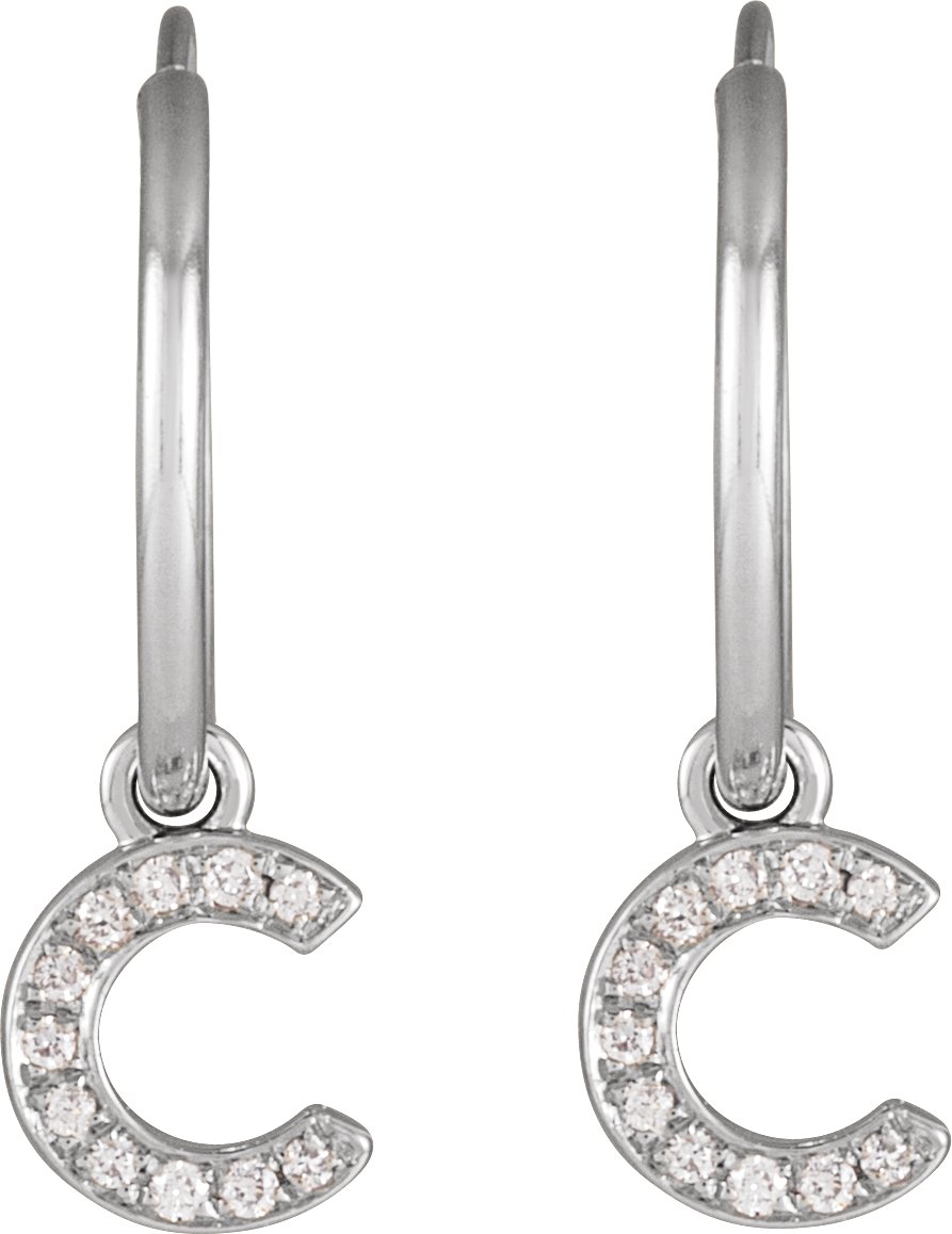 14K White .04 CTW Natural Diamond Single Initial C Hoop Earring