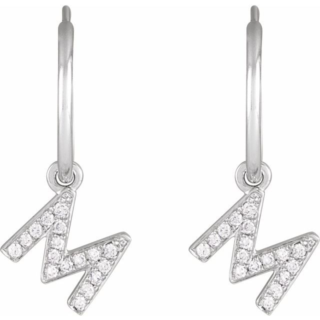 14K White .06 CTW Natural Diamond Single Initial M Hoop Earring