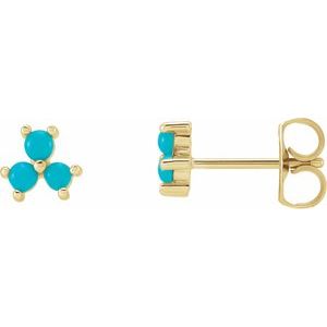 14K Yellow Turquoise Three-Stone Cabochon Earrings