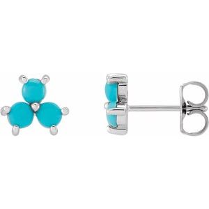 Sterling Silver Turquoise Three-Stone Cabochon Earrings