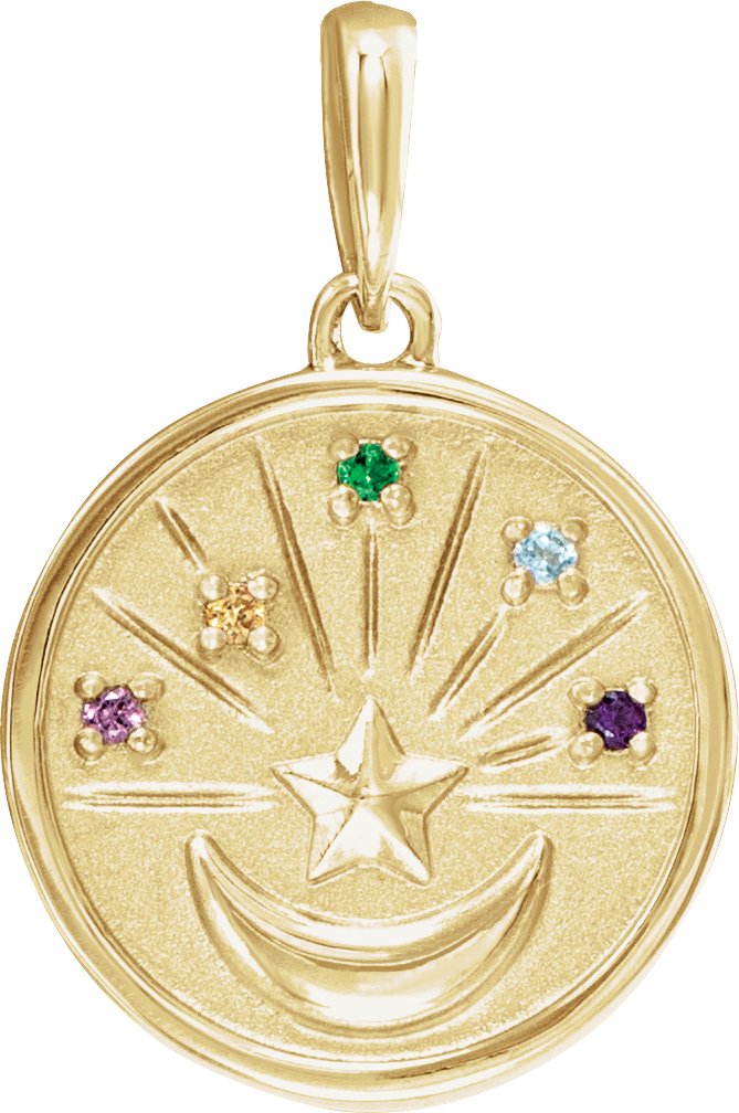 14K Yellow Natural Multi-Gemstone Petite Moon & Star Pendant