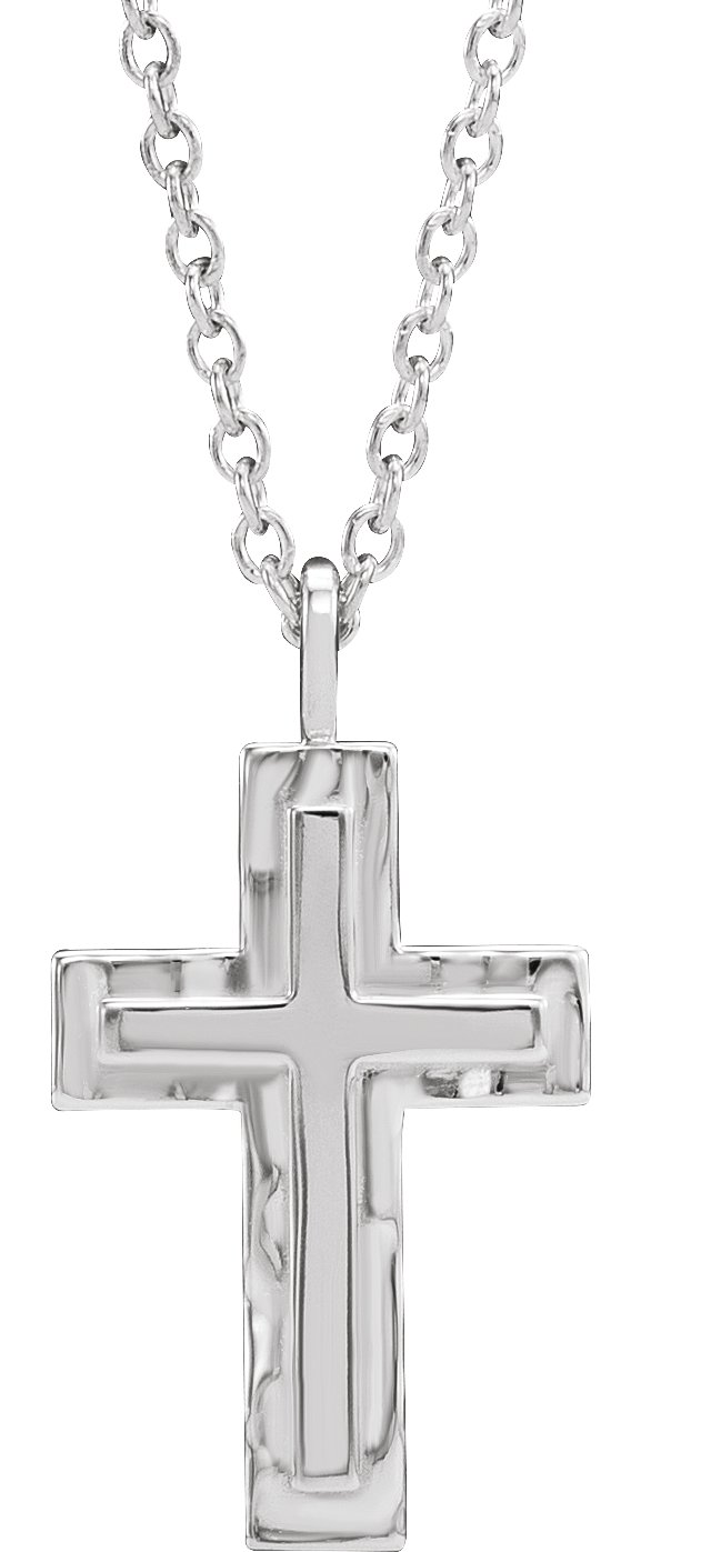 Sterling Silver Textured Cross 18" Necklace