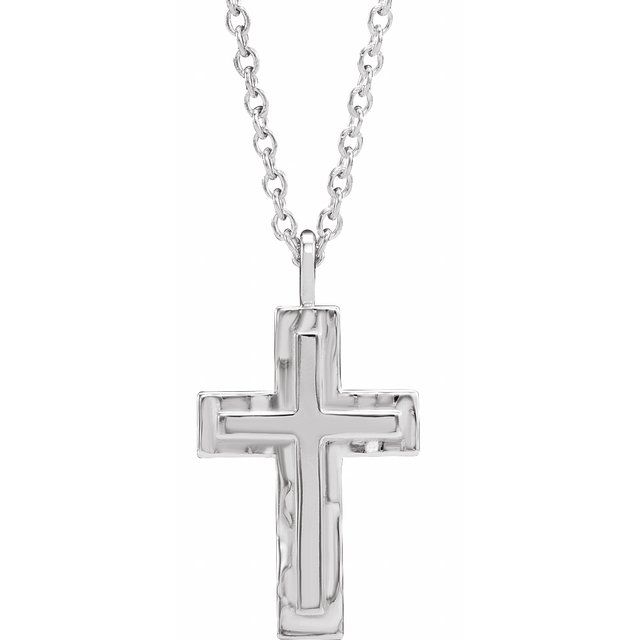 Sterling Silver Textured Cross 18 Necklace