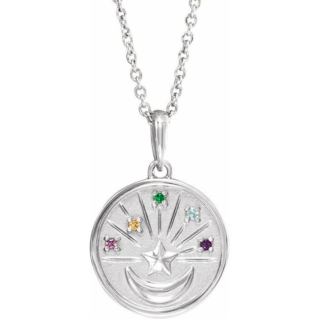 Sterling Silver Petite Multi-Gemstone Celestial Coin 18" Necklace