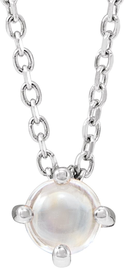 Sterling Silver Natural Rainbow Moonstone Cabochon 16-18" Necklace