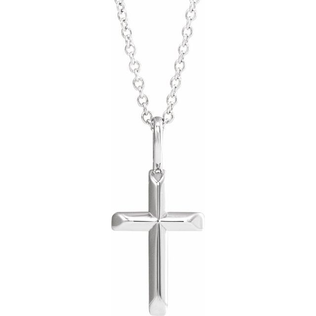 Sterling Silver 18x9 mm Knife-Edge Cross 16-18 Necklace