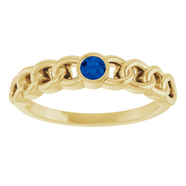 14K Yellow Natural Blue Sapphire Curb Chain Ring