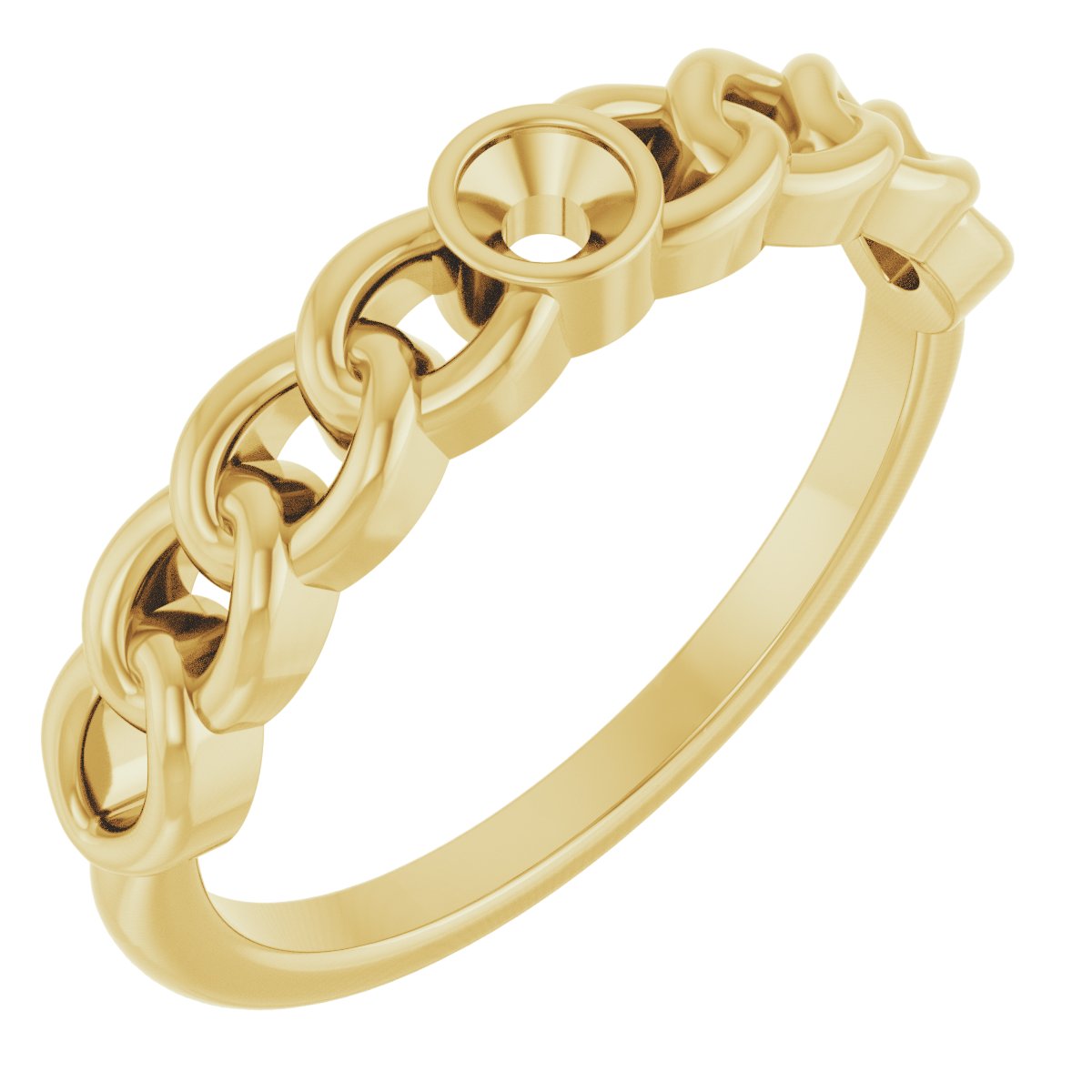 18K Yellow 3 mm Round Curb Chain Ring Mounting