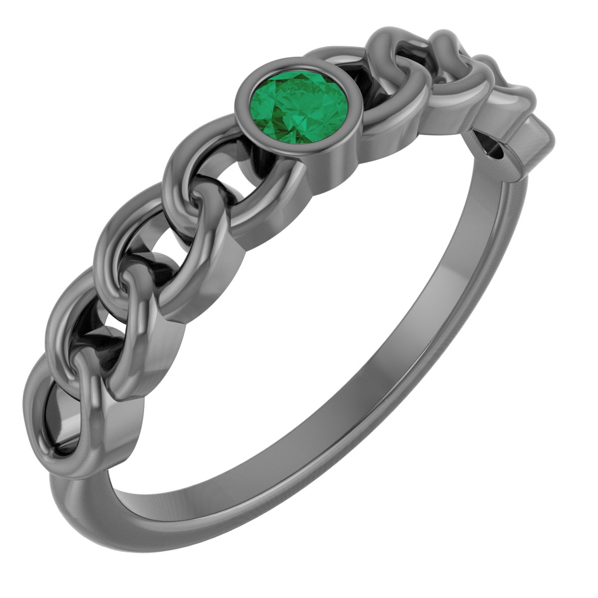14K Yellow Natural Emerald Curb Chain Ring
