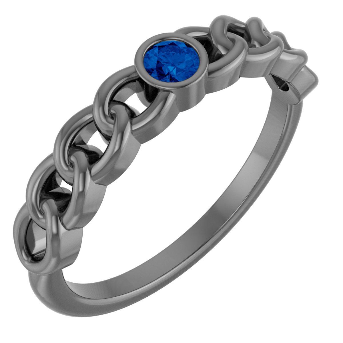 14K Yellow Natural Blue Sapphire Curb Chain Ring