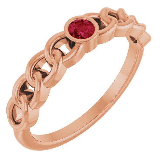 14K Rose Natural Ruby Curb Chain Ring