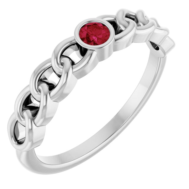 Sterling Silver Natural Ruby Curb Chain Ring